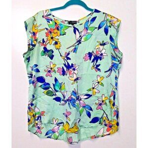 The Limited Top sleeveless blouse ART-to-wear floral leaf botanical print mint